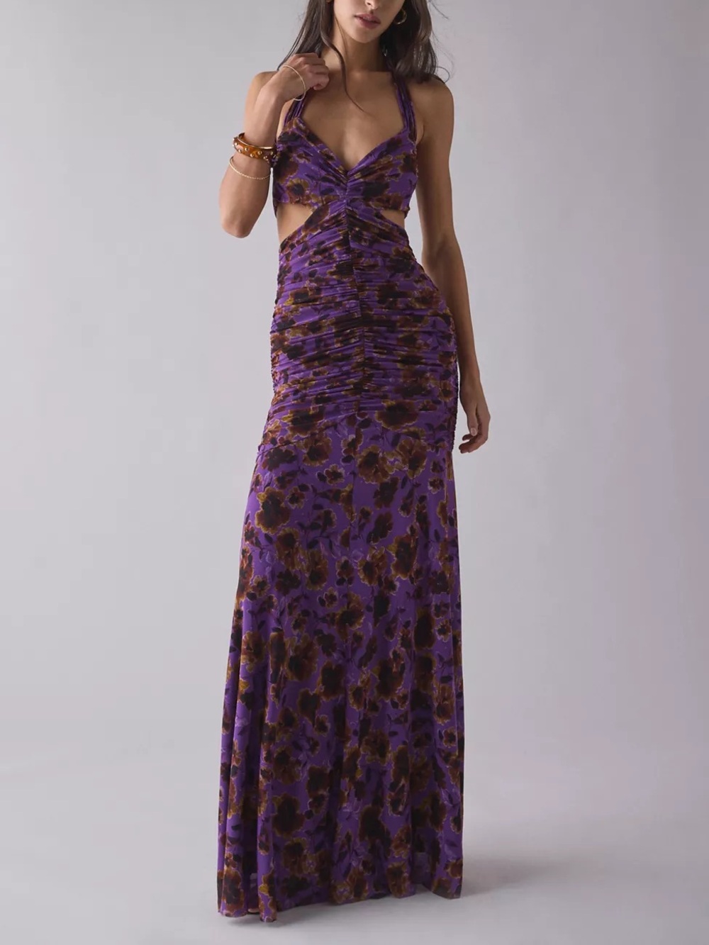 AFRM Lynn Violet Haze Floral Cutout Maxi Dress - S